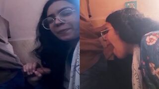 Beautiful chasmish girl nai di boyfriend ko deep blowjob